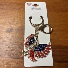 NEW PATRIOTIC EAGLE KEY CHAIN SPARKLING CRYSTALS GOLD