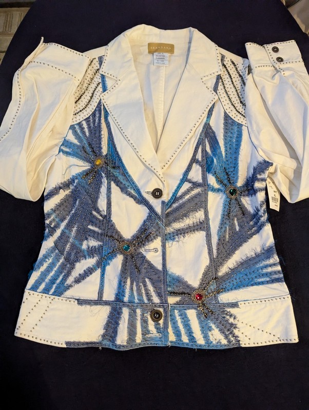Seandara Women's Blazer, Size XL,  Cotton, White With Decoation, Never Worn