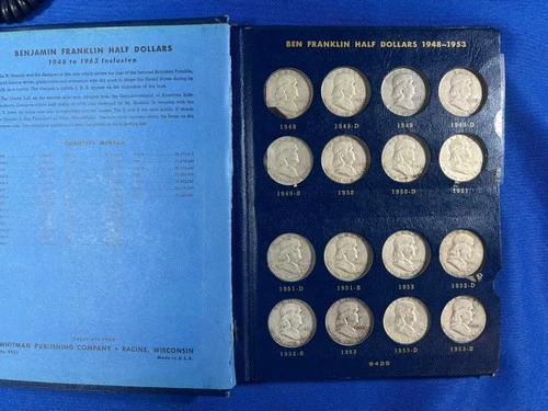 Franklin Silver Half Dollar Complete Set 1948 - 1963  -35 Coins in Album #S837