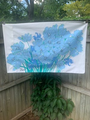 Vtg 1970s Vera Neumann One Pillowcase Blue Green Tulips Floral Retro