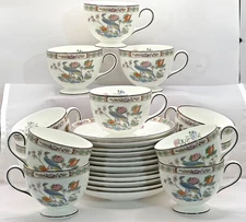 Kutani Crane by Wedgwood of England Bone China 12 Sets Footed Cup and Saucer