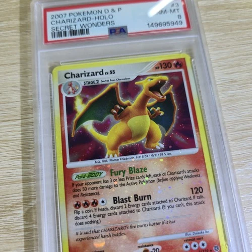 HOLO BLEED PSA 8 Charizard 3/132 Secret Wonders Diamond & Pearl Pokémon Card
