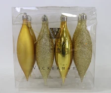 Vickerman Gold 5.5" 4-Finish Finial Ornament, 8 Pack, Shiny, Matte, Glitter