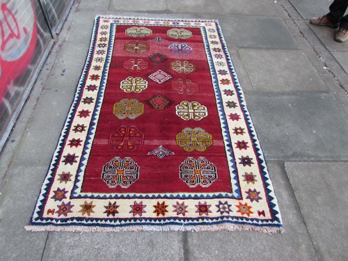 Vintage Traditional Hand Made Oriental Wool Red Gabbeh Rug 198x117cm - Picture 1 of 11