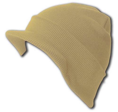 Khaki Visor Beanie Bill Cuff Knit Cap 