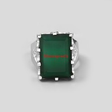 Natural Green Onyx With 18k White Gold Plated Silver Women's Ring 1111