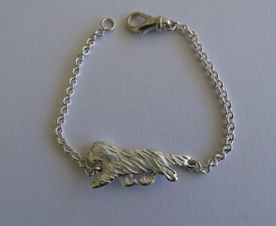 Large Sterling Silver Bearded Collie Moving Study Bracelet