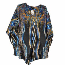 Ashro Polyester Black Gold Orange Blue Tunic Top Caftan One Size Fits Most NEW