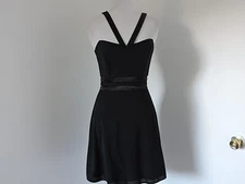 CACHE NWT BLACK SATIN TRIM CORSET RAYON BLEND SHORT HALTER DRESS SZ S