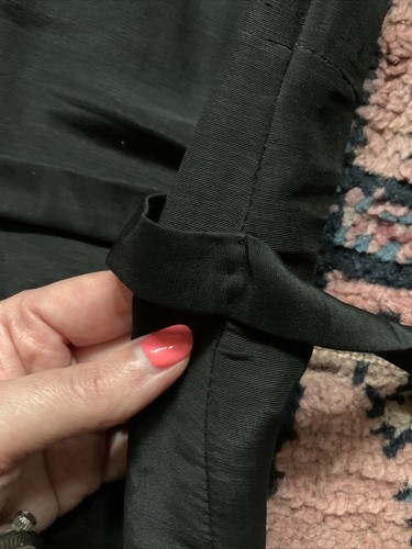 VTG 30s Black Silk Party Cocktail Small Collar Oversized Pleated Belted Dress M - Picture 11 of 11