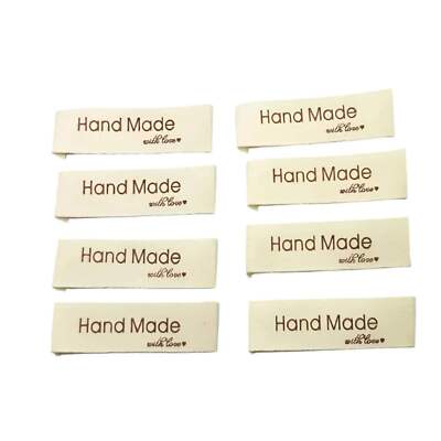 100pc Hand Made With Love Cotton Woven Labels for Sewing Craft Quilting Garments