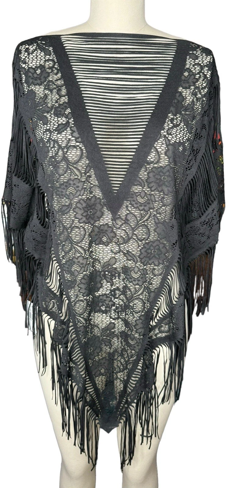 Black Lace & Fringe Cape Poncho Pullover One Size
Opens in a new window or tab