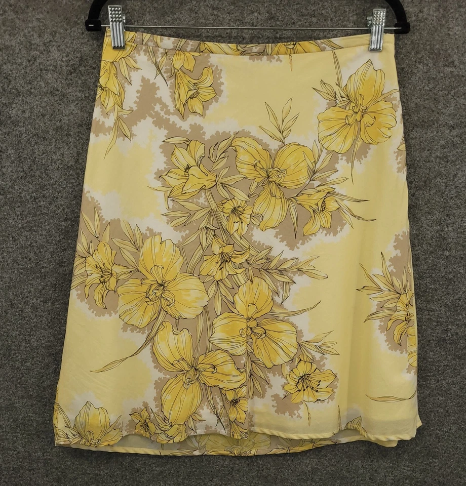 Geoffrey Beene Skirt Womens 6 A-Line Lined Side Zip Yellow Floral Knee Length - Image 2 of 4