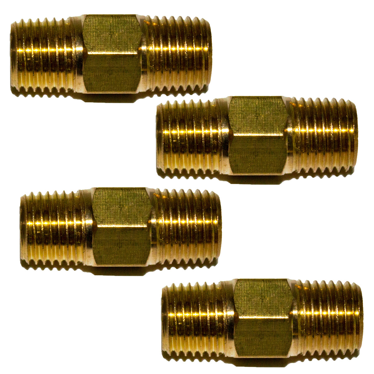 4pc 1/8" NPT Brass Hex Nipple 1/8" Male NPT X 1/8" Male NPT Air, Fuel, Oil