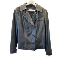 Valerie Stephens Black Leather Women's Coat Jacket Size L Double-breasted