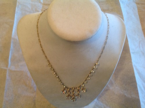 Antiq Edwardian Sterling Prong Set Open Back Dangling Sparkly Choker Necklace - Picture 3 of 12