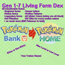 Pokemon Home Complete SHINY LIVING DEX Gen 1-7 Legendary CustomOT Low/Max Level