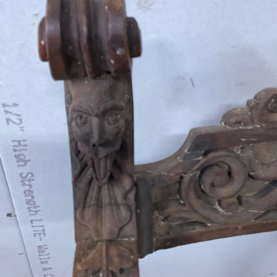 Antique baroque carved walnut arm chair Savonarola heads faces project fantasty - Image 3 of 4