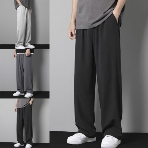 Men Summer Thin Sweatpants Dark Grey Wide Comfortable Running Sport Trousers - Afbeelding 1 van 42