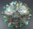 Vintage Millersburg Fleur De Lis Emerald Green Carnival Glass Large Bowl