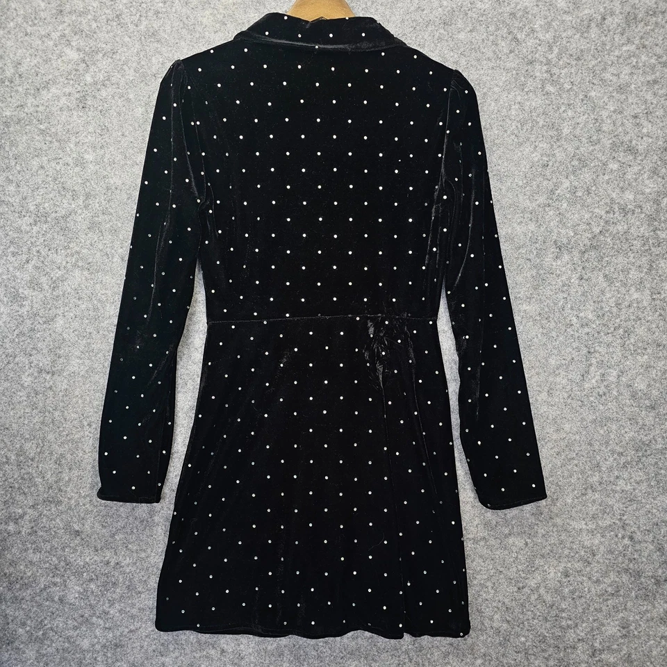 Velvet Mini Dress Womens S Black ZARA Rhinestone Studded Sparkly Party Y2K Glam - Image 2 of 4