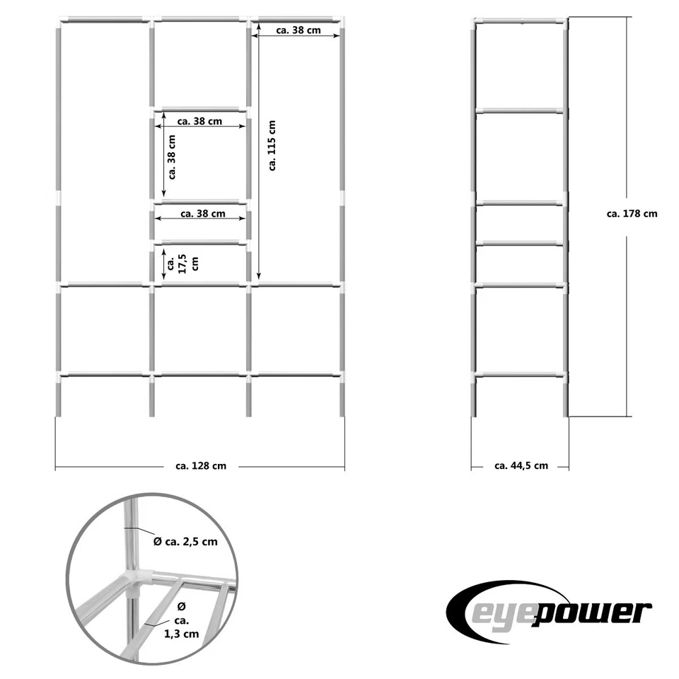 XL Kleiderschrank Metall Regal System Kleiderstange 178x128x44,5cm Faltschrank - Bild 3 von 4