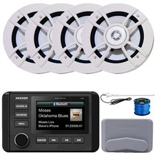 Kicker WB/AUX Receiver, 4x 6.5" 100W Max 2-Way Marine Speakers, Antenna, Wire