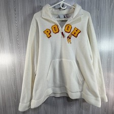 Disney Winnie The Pooh Embroidered Fleece Hoodie Pullover 1/4 Zip Cream XL