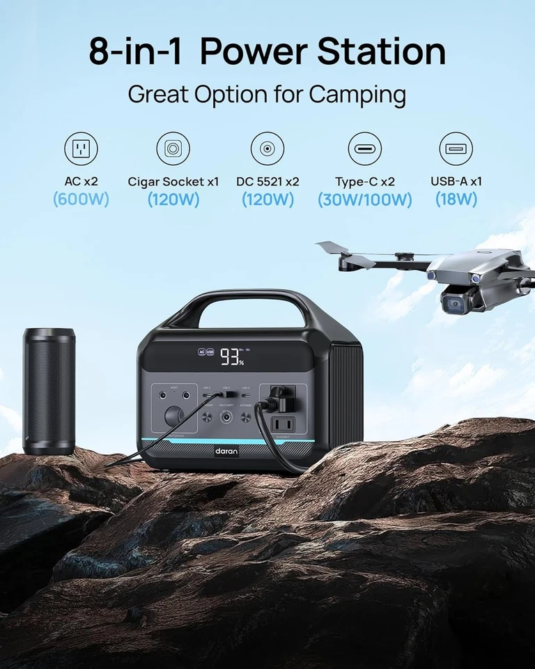 DaranEner NEOK Portable Power Station 600W LiFePO4 Battery with AC DC Outlets - Image 3 of 4