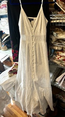 Eilly Bazar White Maxi  Eyelet Cottagecore Boho Chic Posh Dress Sz-Medium