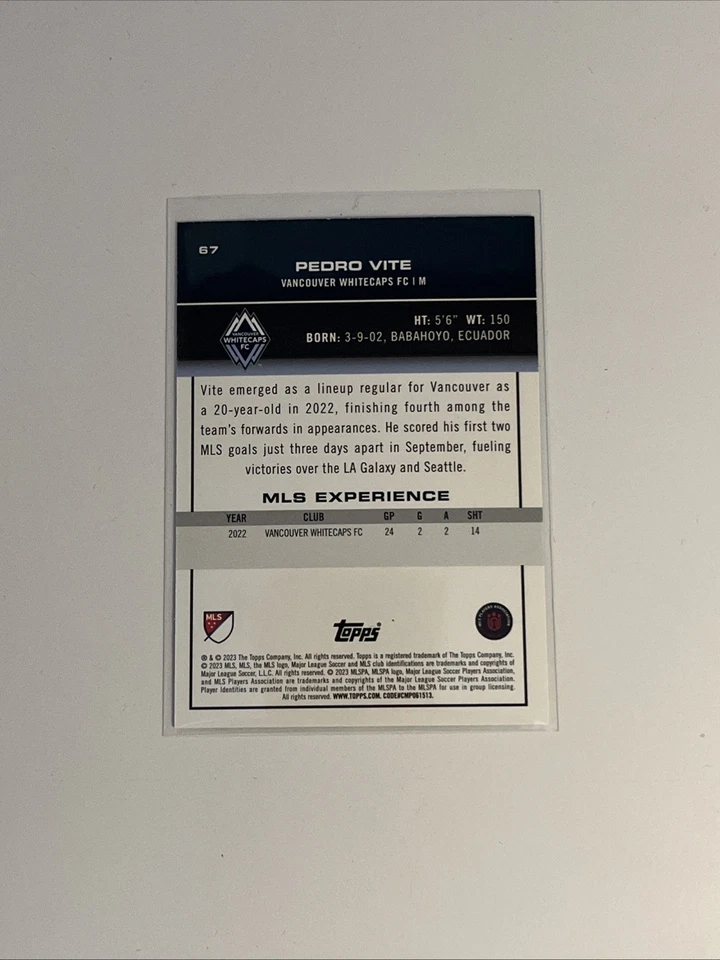 Pedro Vite 45/75 Rainbow Green Parallel 2023 MLS Topps #67 Vancouver Whitecaps - Image 2 of 2