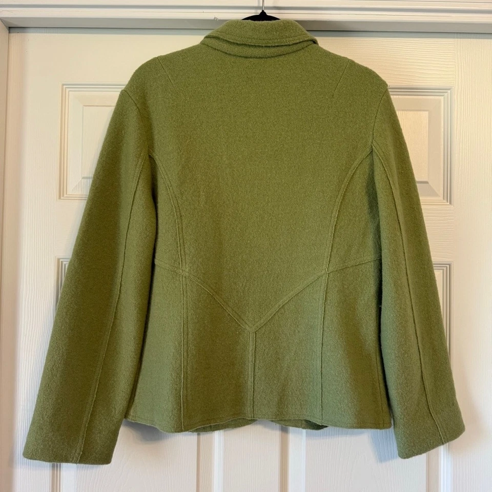 Women’s 100% Wool Tribal Blazer Jacket, Size 8, Green Boiled Felted Wool - Image 2 of 4