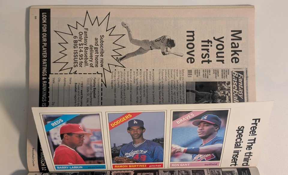 BASEBALL CARDS MARCH 1991 UNCUT CARDS CECIL FIELDER JOHNNY BENCH STRAWBERRY - Image 3 of 4