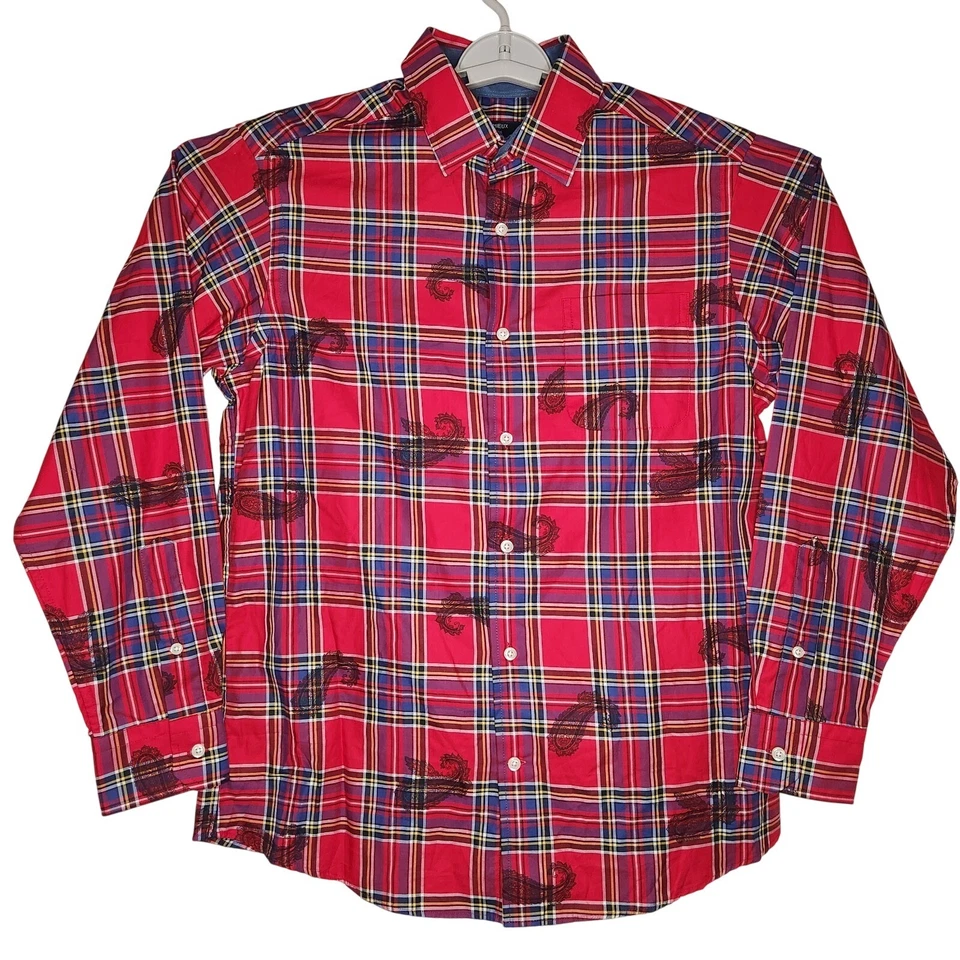 NUEVA Camisa Cremieux Classics Cachemira a Cuadros Para Hombres Mediana Roja Manga Larga Con Botones Foto 2 de 4
