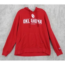 OU Oklahoma Sooners Sweatshirt Mens Large Champion Patch Logo Hoodie Pullover