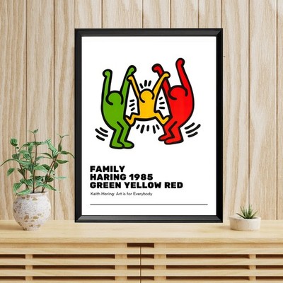 Inklusive Bilderrahmen 40x30 Keith Haring ''Family'' - Modernes Gemälde Pop Art Print