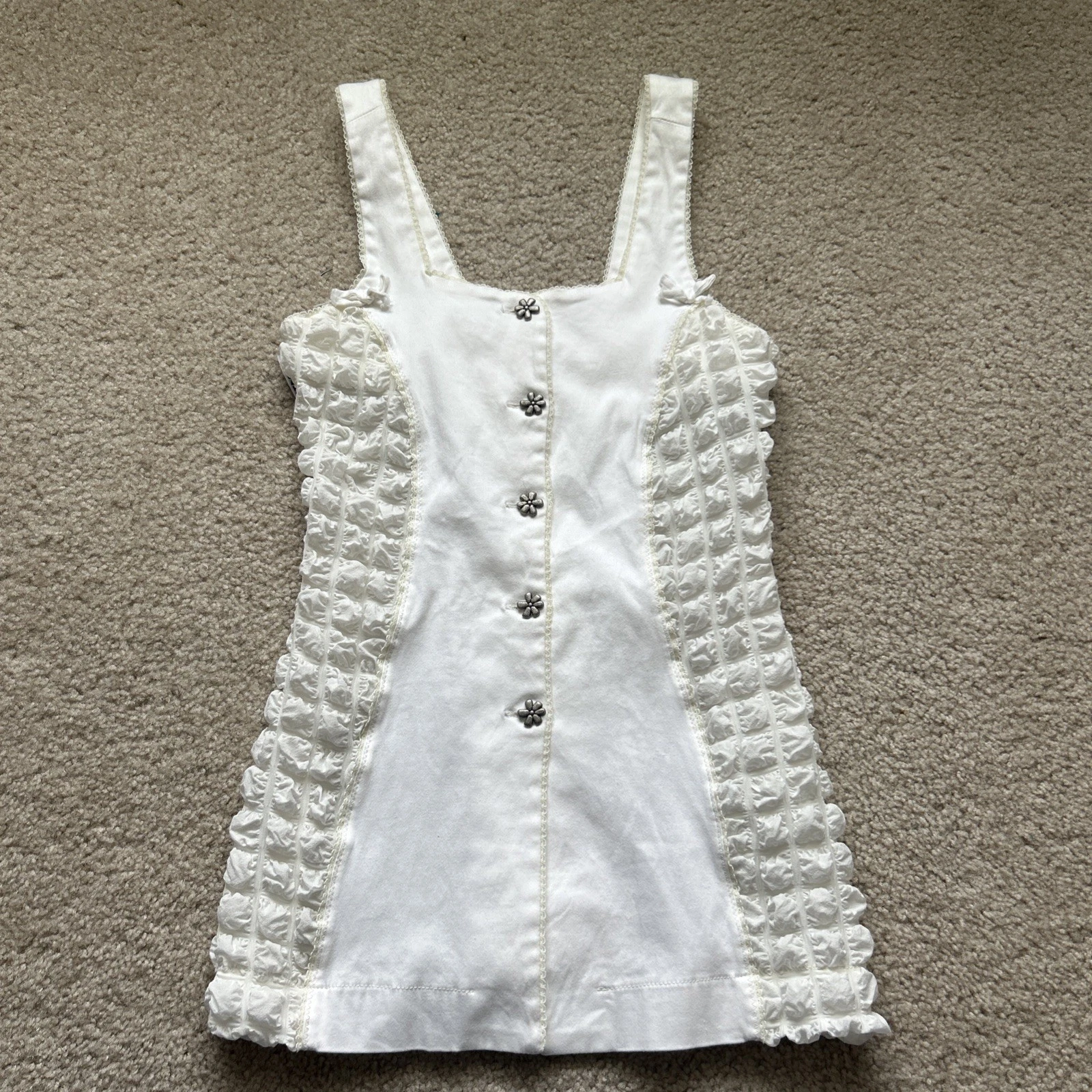 Bill Tornade Girls 14 Ivory Textured Sleeveless Top Blouse Shirt Flower Buttons