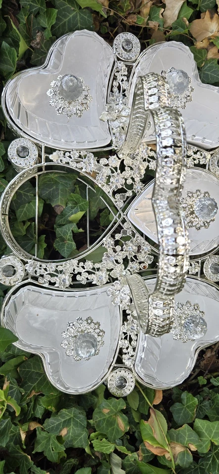 Sectional Serving Tray w/ 6 Snack Dish Dip Bowls  Filigree Dessert Platter Heart - Image 3 of 4