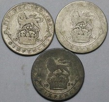 1924 George V 6 Pence Three Wedding Centennial Britain Silver Coins (24072307R)