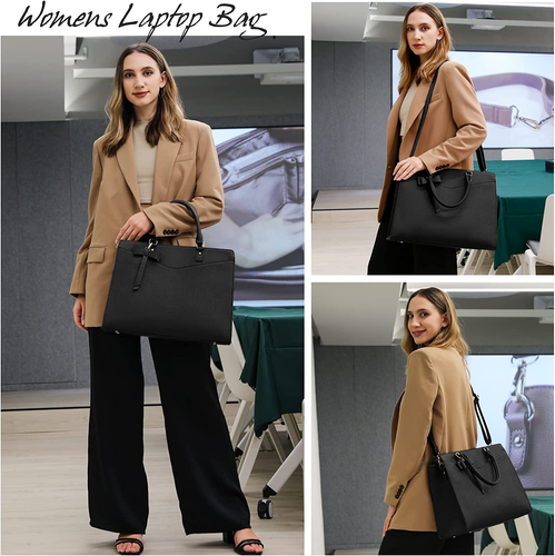 RAINSMORE Laptop Bag for Women 15.6 Inch PU Tote Bag Business Office Work Bag Wa - 第 7/12 張圖片