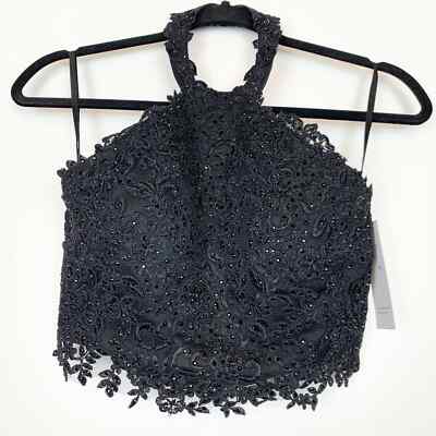 NEW Ed Young Prom Dress Halter Top Women's Rhinestone Hand Beaded Black Size XS