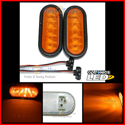 (2) 6'' Oval Amber LED Stop/Turn/Tail Light grommet trailer truck Marine Fleet