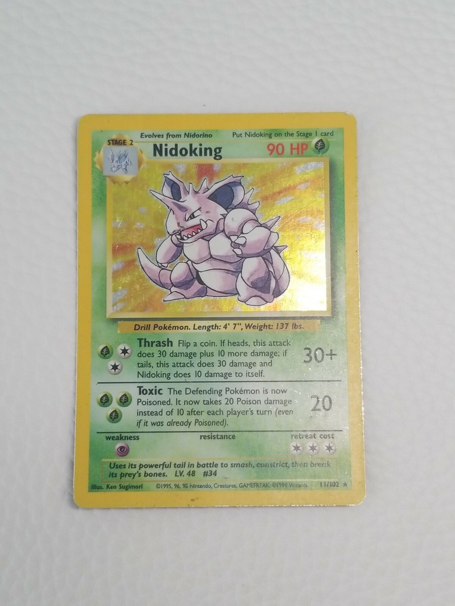Pokemon Nidoking Base Set 11/102 Rare Holographic Card Holo 1995 PN01 Pokemon Nidoking Base Set 11/102 Rare Holographic Card Holo 1995 PN01