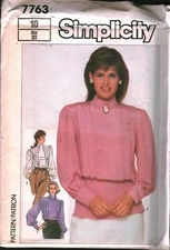 7763 Vintage Simplicity Sewing Pattern Misses Front Tucked Blouse Top UNCUT 10
