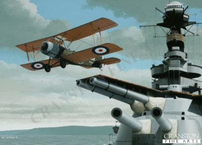 Marine Luftfahrt Kunst Postkarte Sopwith 11/2 Strutter Flugzeug HMS Warspite Schlachtschiff
