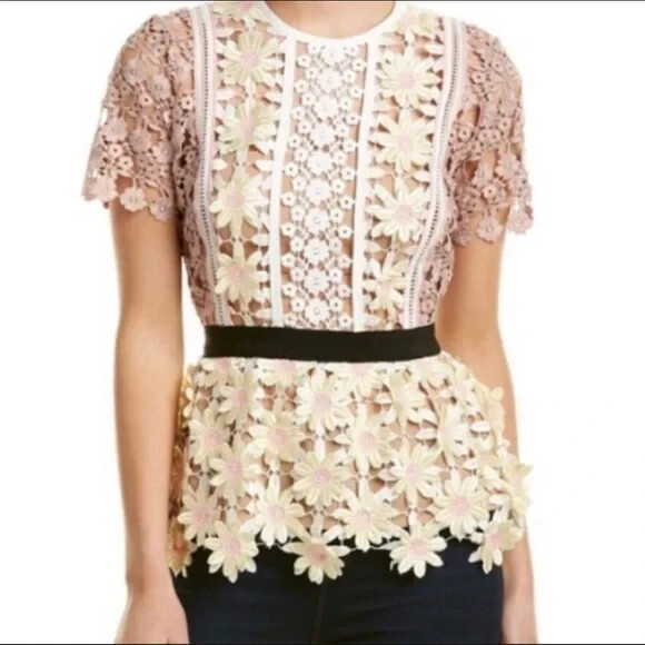 Self Portrait Multicolor 3D Floral Guipure Daisy Lace Peplum 8 6