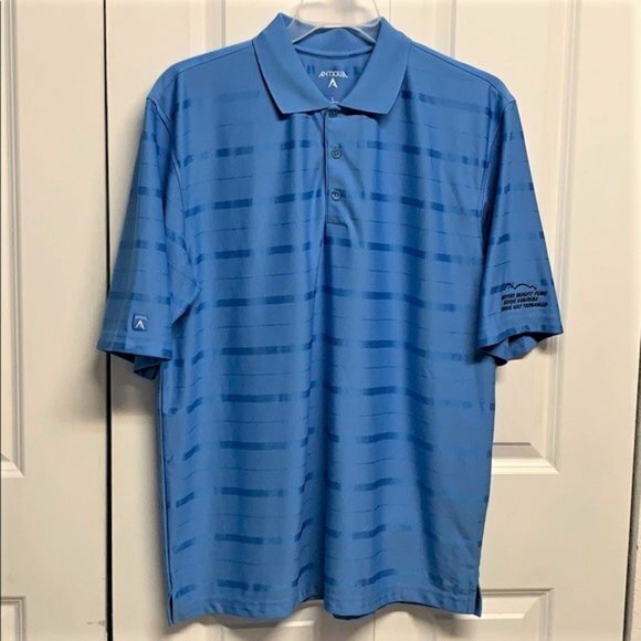 Antigua Blue Stripe Survivors Golf Tournament Short Sleeve Polo Shirt Size L