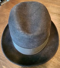 Vintage Champ Kasmir Finish Fedora Hat Size 7 1/8 Black w/ Black Trim Feathers