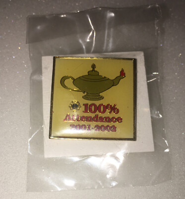 Lions Club 100% Attendance Award Pin Vintage Metal Lapel 2001 2002 Lamp NEW 2A