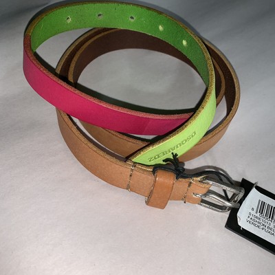 NWT auth D-SQUARED SIZE 32 tan HOT PINK neon green over-dyed LEATHER BELT $479